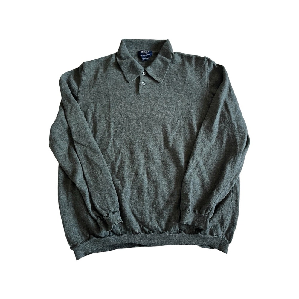 Brooks Brothers 346 Fine Italian Merino Polo Sweater Size Large Green Collared